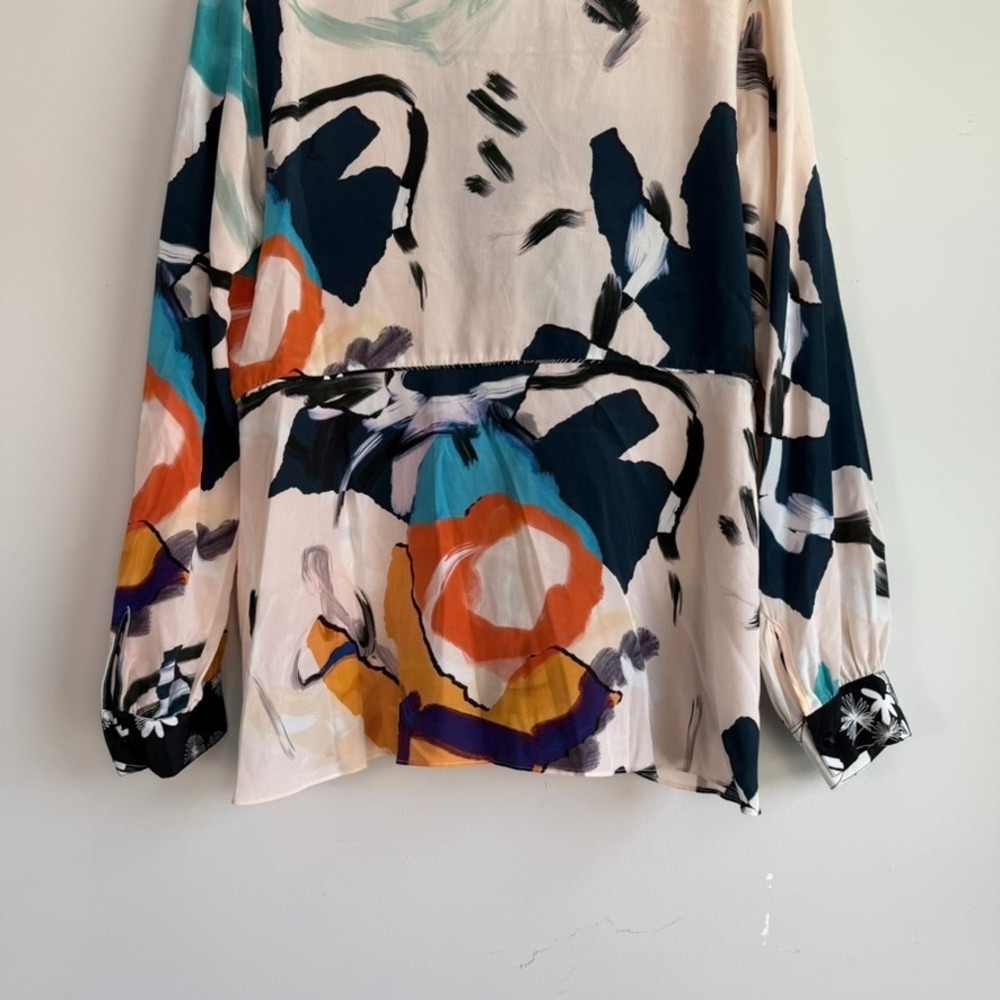 Robert Graham Silk Abstract Print Blouse Top XL Artsy Boho Art to Wear Boho - Picture 12 of 15